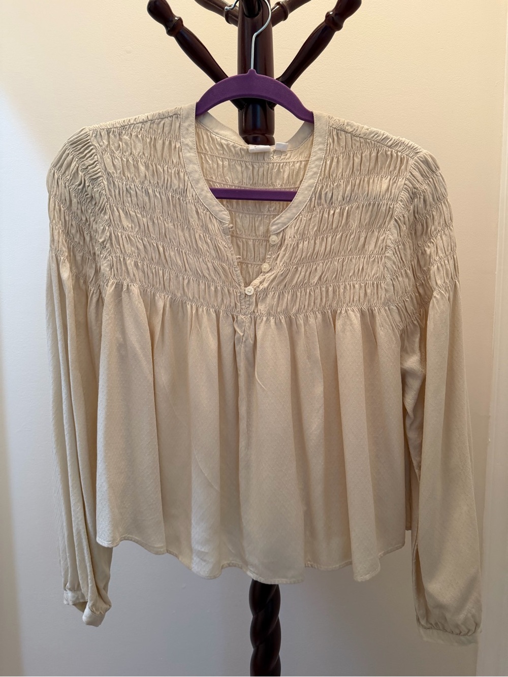 Gap Women’s Smocked Yoke Long Sleeve Blouse - Cream